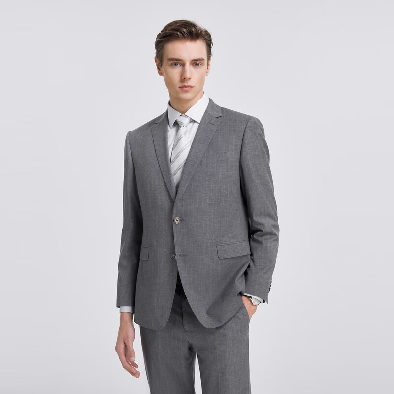 雅戈尔【绵羊毛】西服男西装男春夏套西经典商务细条纹婚礼职场 灰色 2XL 185/108A