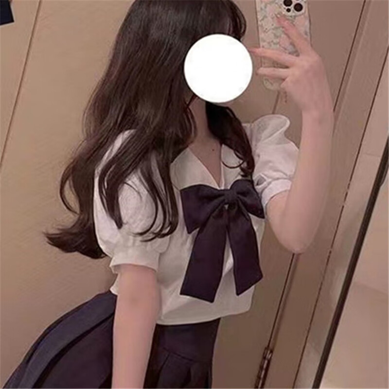 女设计感小众短款小个子百褶裙搭配的上衣jk 8637白色衬衫(大蝴蝶结)