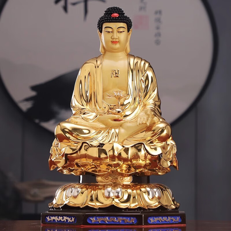 吉祥缘台湾鎏金三宝佛铜像三世佛黄铜东方药师佛佛像家用供奉药师如来