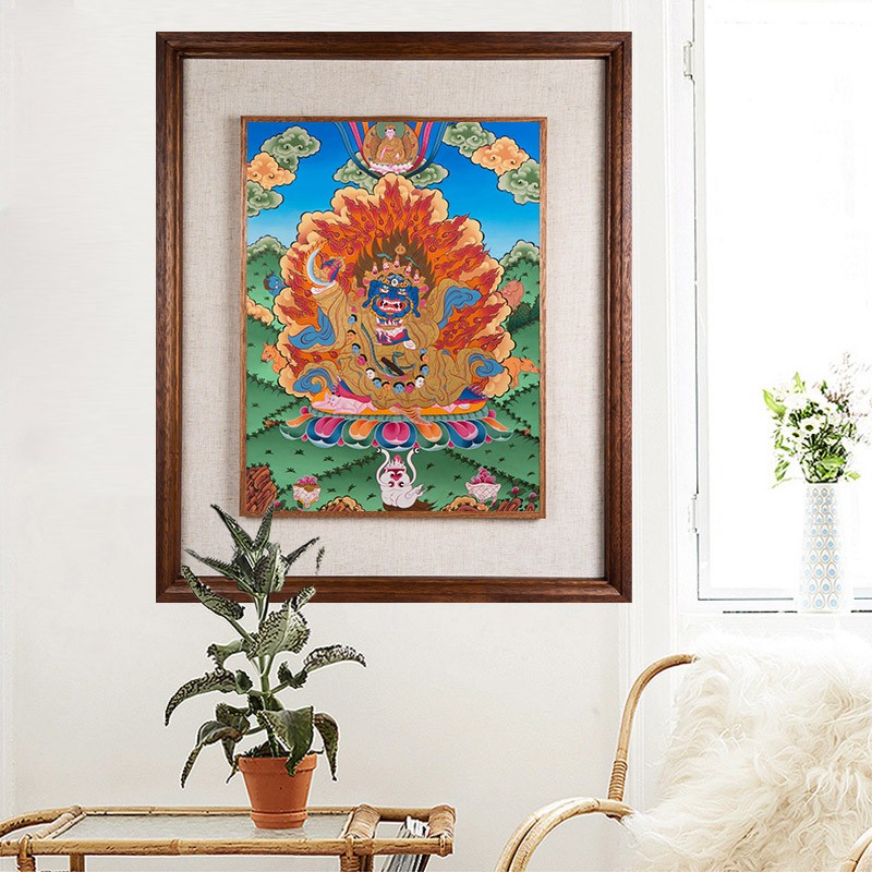 艺巅吉彩  手绘黑袍金刚唐卡 挂画 客厅玄关装饰画