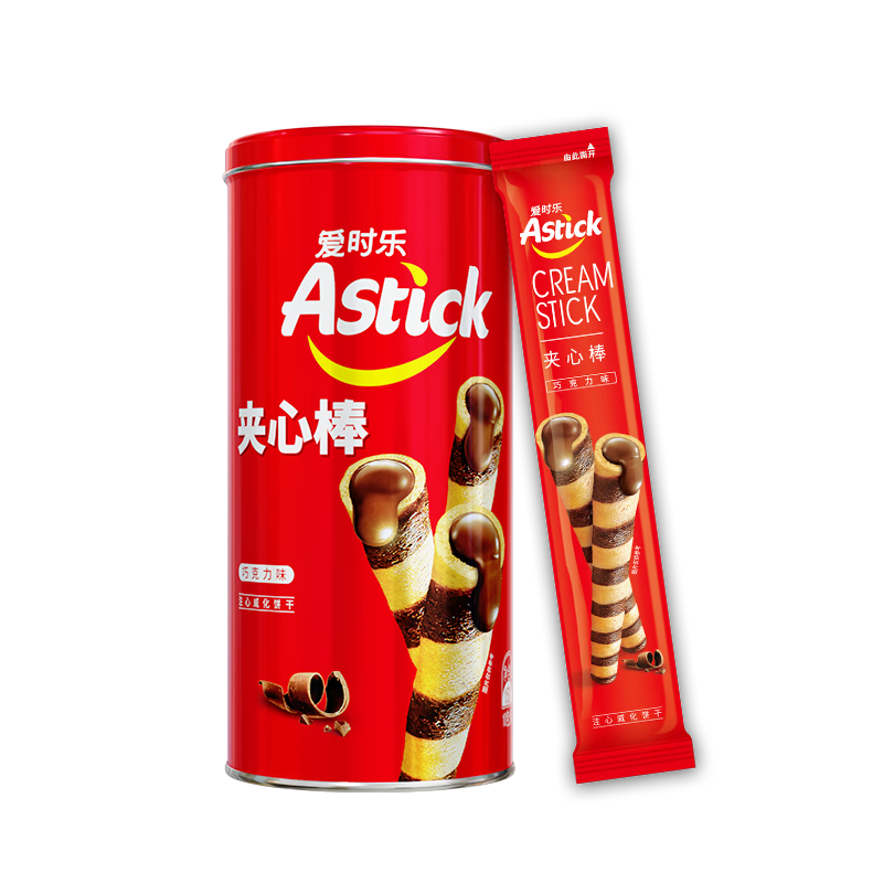 爱时乐（Astick）巧克力味夹心棒(注心饼干)150g罐装 威化出游囤货(包装随机发)