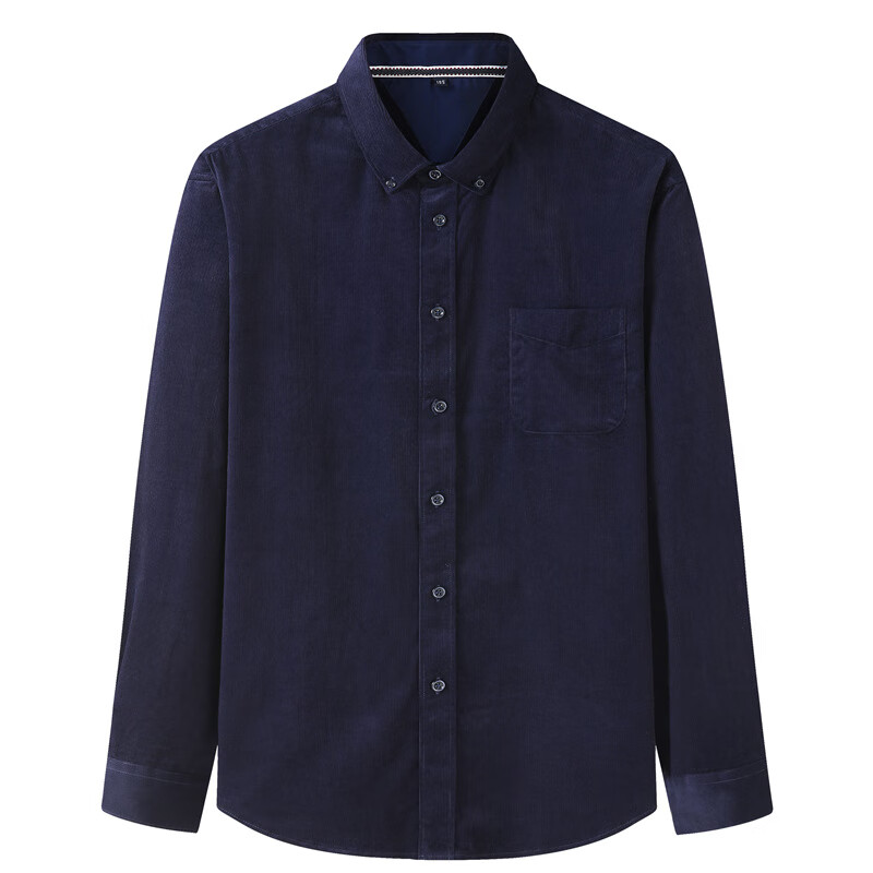 balitomms)春秋季大码长袖衬衫商务休闲灯芯绒肥佬衬男士翻领大号衬衣