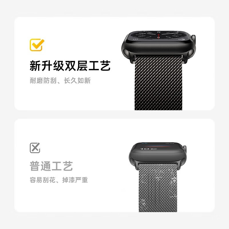 亿图斯苹果手表表带apple watch米兰尼斯不锈钢iwatch s11/s10/s9/8/7/6/SE3/Ultra3/2男女磁吸金属透气 【强力磁吸】官方黑 49/46/45/44mm表盘通用