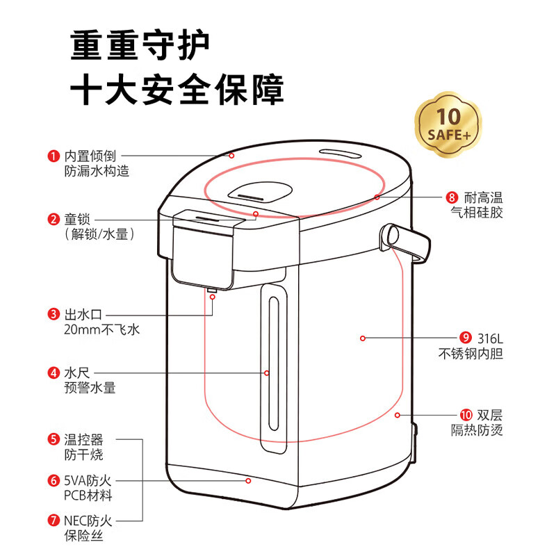 东芝(TOSHIBA)水物语安全电热水瓶不锈钢0涂层电热水壶大容量电热水瓶恒温沸腾除氯烧水壶加大容量多段控温 5L 316不锈钢TP-50DRTC(W)