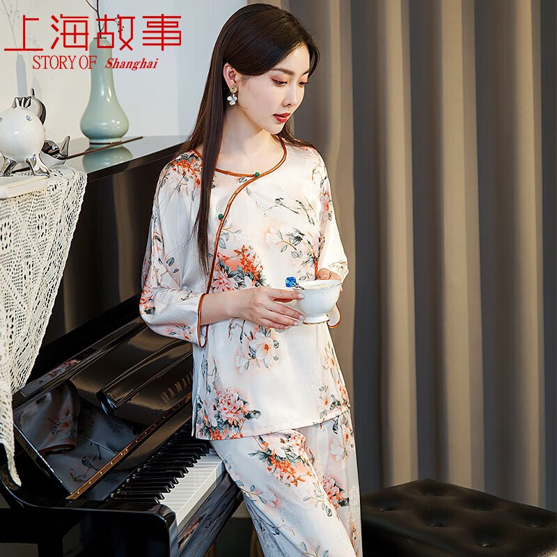上海故事睡衣女中式国风提花套头夏季款气质旗袍家居服套装生日礼物
