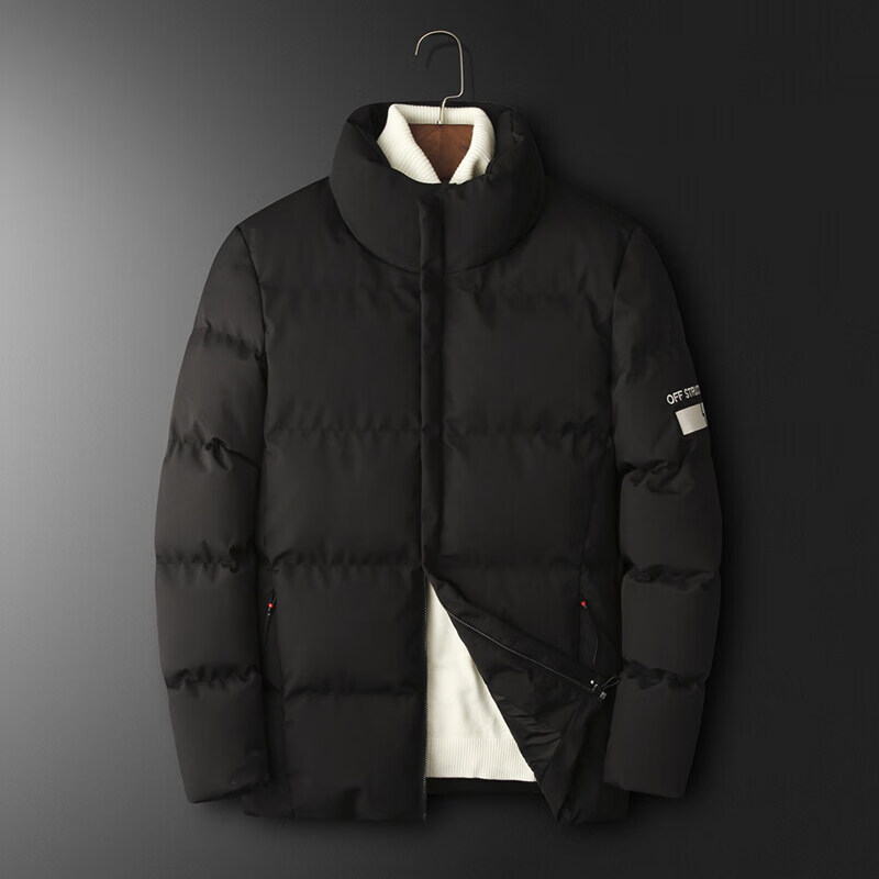 凯逸弗（kainifu）拉链棕色加厚直下摆棉服男冬季翻领侧缝插袋保暖休闲青年男装 黑色 M