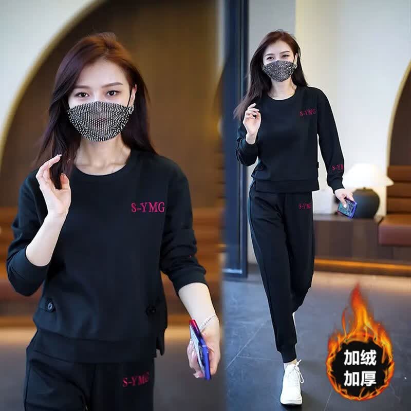 茧蜜广州高端女装卫衣过年套装女冬季运动休闲秋冬2024今年流行 黑色
