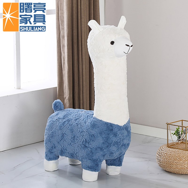 曙亮（SHULIANG）羊驼凳子沙发凳装饰摆件超大萌宠卡通动物坐凳 63*32*100cm-蓝色