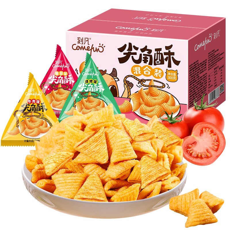 comefun尖角酥 休闲小吃  童年的味道 宿舍下午茶膨化食品 尖角酥【混合装300g*4箱】