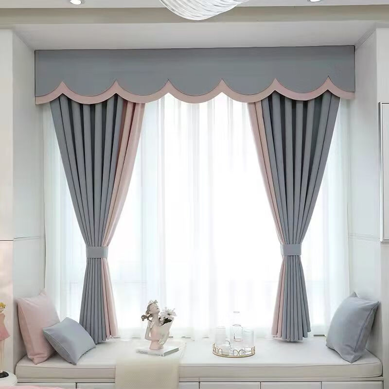 仟丝贝 飘窗窗帘短帘遮光简约现代主卧轻奢客厅卧室窗幔帘头自粘 灰