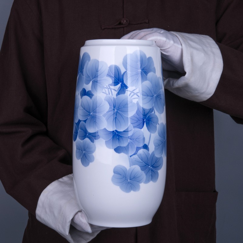 千红窑醴陵瓷器手绘陶瓷花瓶新中式家居装饰摆件花瓶客厅玄关摆设醴陵