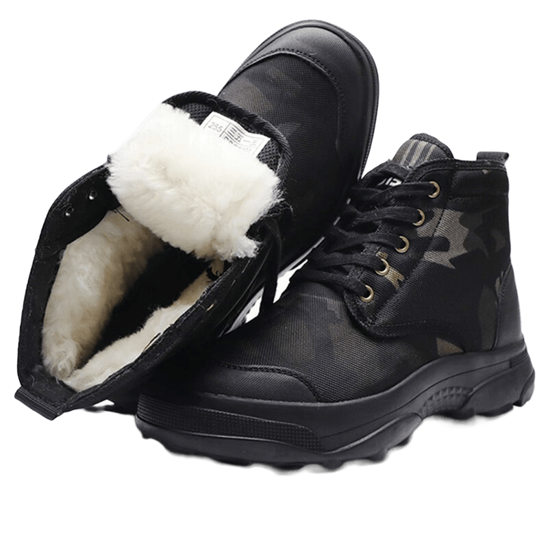 3515高帮黑迷彩羊毛靴冬季户外登山鞋皮毛一体加厚棉靴防水防滑男冬靴 42