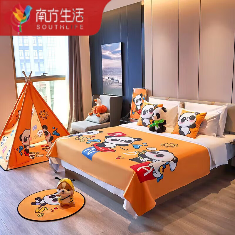 星级酒店主题亲子房布置装饰儿童房床盖宾馆民宿卡通床尾巾床旗 橙色