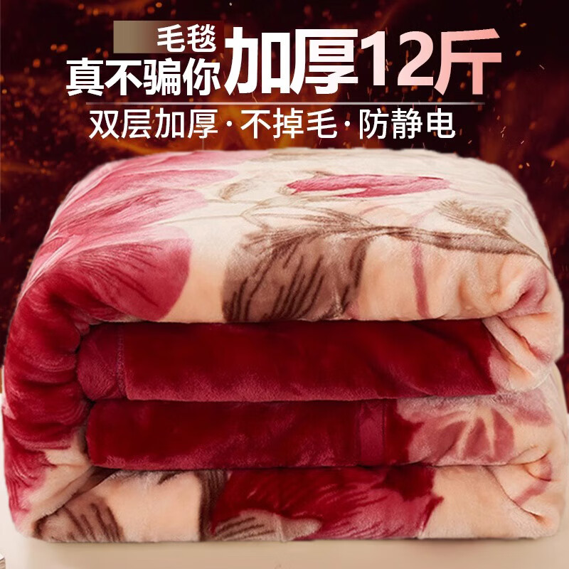 雅鹿拉舍尔毛毯被子冬季加绒毯子双面加厚保暖办公午休毯家用沙发盖毯 富贵花开【加厚保暖 不起静电 不掉毛】 150x200cm【约重4斤】