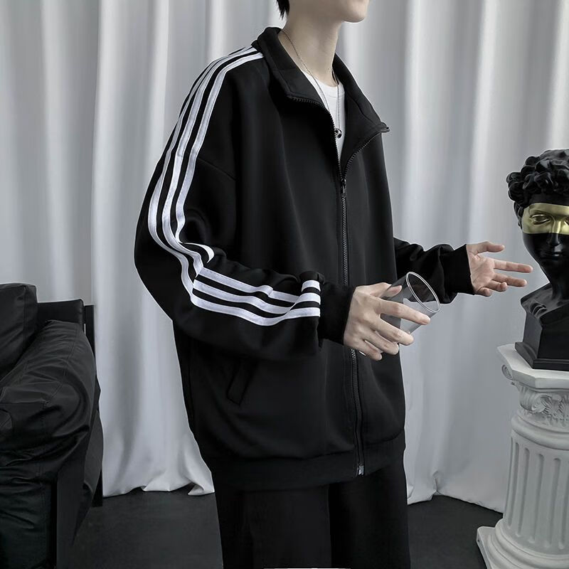 zmex2023学生秋季新款三杠外套男生韩版宽松原宿风夹克外套情侣装男