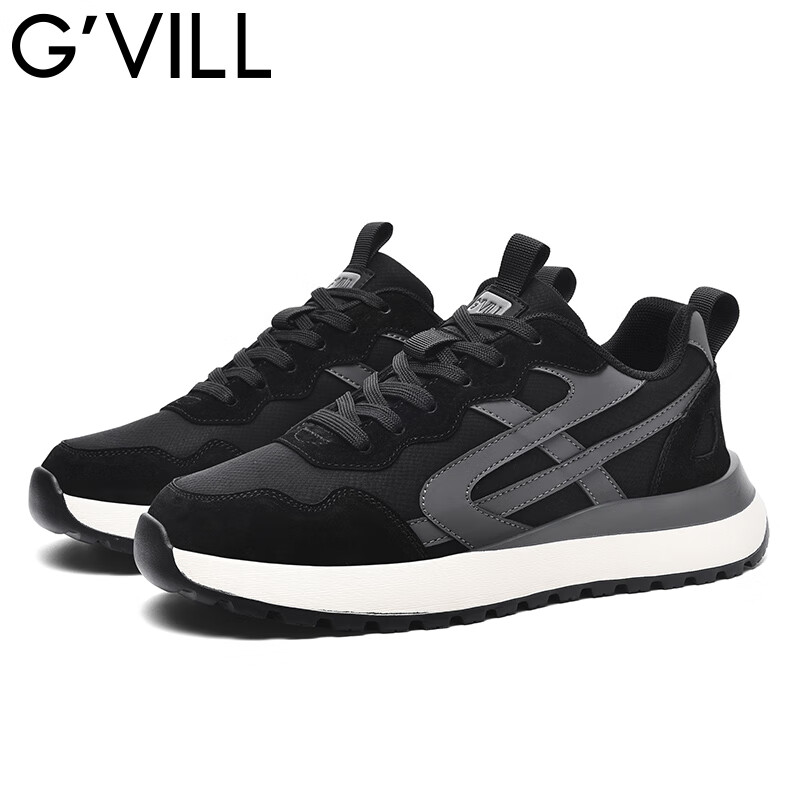 贵之步秋冬季男鞋新款休闲鞋软底防滑舒适运动鞋厚底增高缓震男款 黑色 G006 42 （运动鞋码）