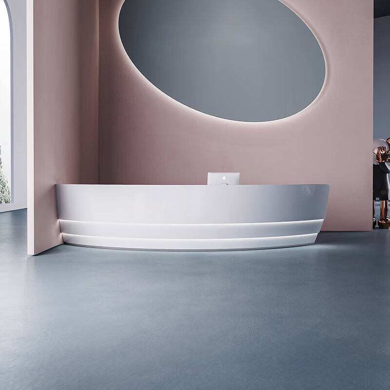 居享家现代简约美容院收银台圆角弧形轻奢吧台白色烤漆前台公司接待台