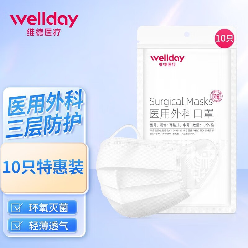 维德（WELLDAY）一次性医用外科口罩挂耳式三层无菌级防细