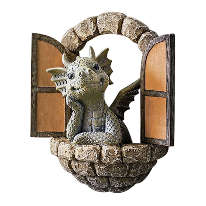 元族户外庭院可爱阳台小龙墙饰开门龙花园装饰树脂雕像北欧工艺品摆件