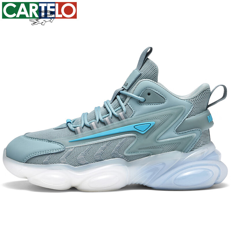 卡帝乐鳄鱼春秋新款男鞋透气男士休闲鞋时尚百搭潮流鞋软底跑步运动鞋 白蓝 41