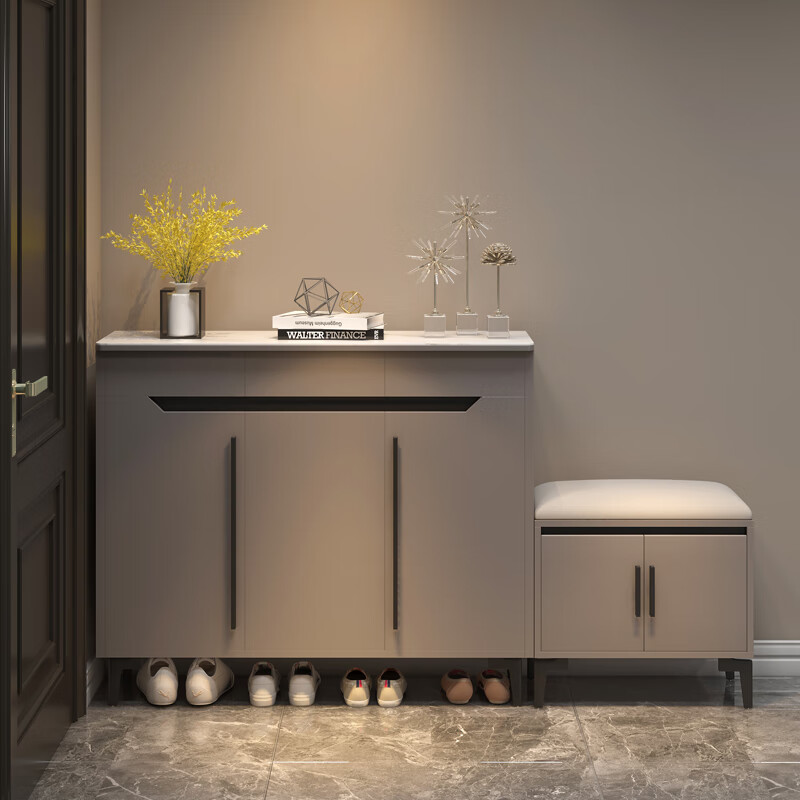 北凌鞋柜家用门口2023新款不靠墙轻奢岩板鞋柜家用门口带换鞋凳简约现