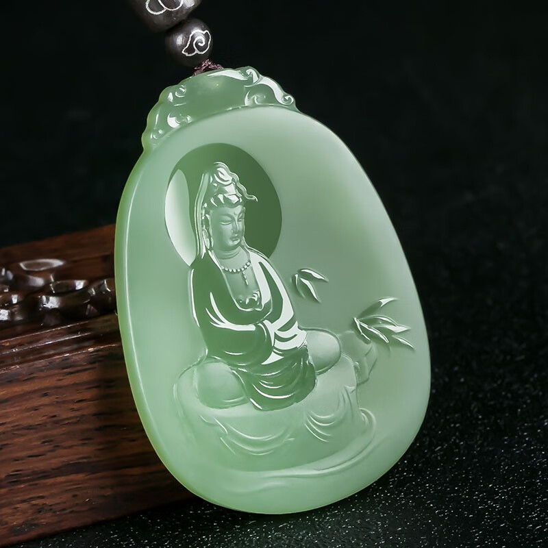 钻后和田玉观音吊坠 青玉细料/白玉观世音菩萨玉石挂件站观音玉牌