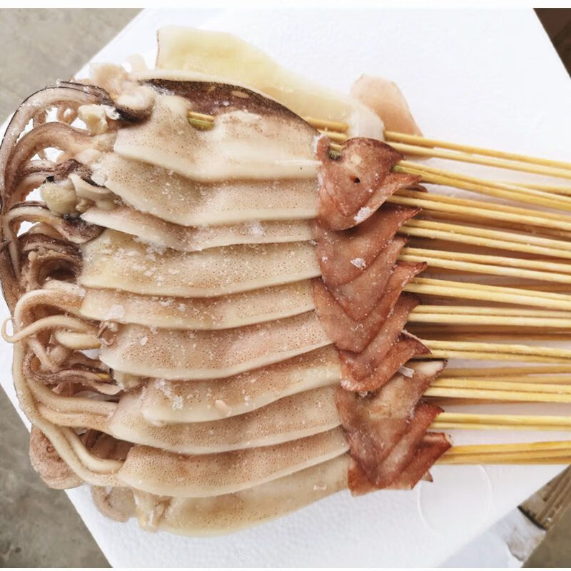 渔水肴新鲜冷冻鱿鱼串整只鱿鱼板串铁板鱿鱼烧烤食材鱿鱼串整条 20支