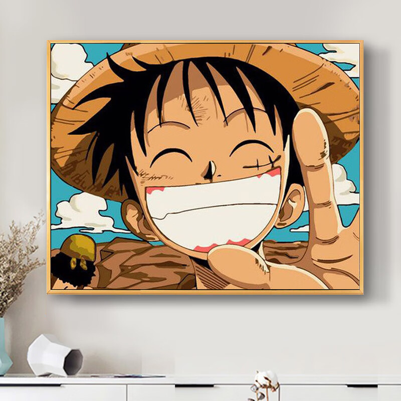 油画简单填充路飞动漫海贼王解压自己填色手工油彩绘画 路飞diy套盒