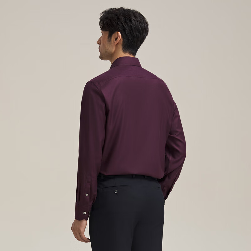 MAYOR男装 秋冬全桑蚕丝七步手工深酒红长袖男衬衫 暗红 170/88A