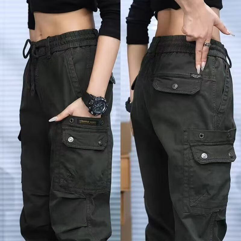 美式复古宽松工装裤男女潮牌百搭休闲男裤子2025秋冬季束脚裤b 军绿色 4XL 【建议165-180斤】