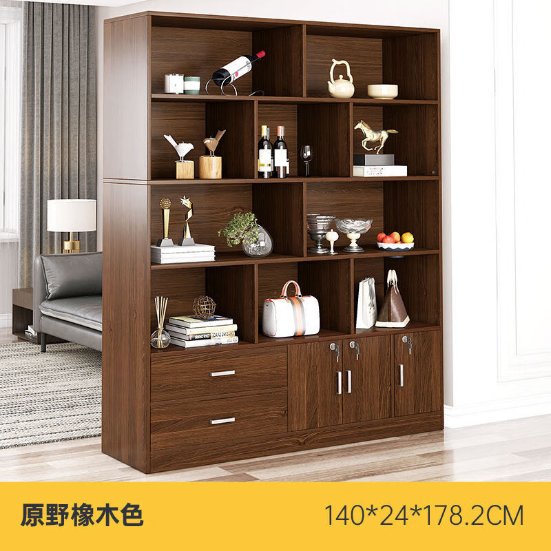 春色田园 酒柜隔断柜客厅靠墙现代简约落地多功能客厅餐厅创意靠墙家用酒柜 带锁款丨原野橡木140cm 板材 售后无忧