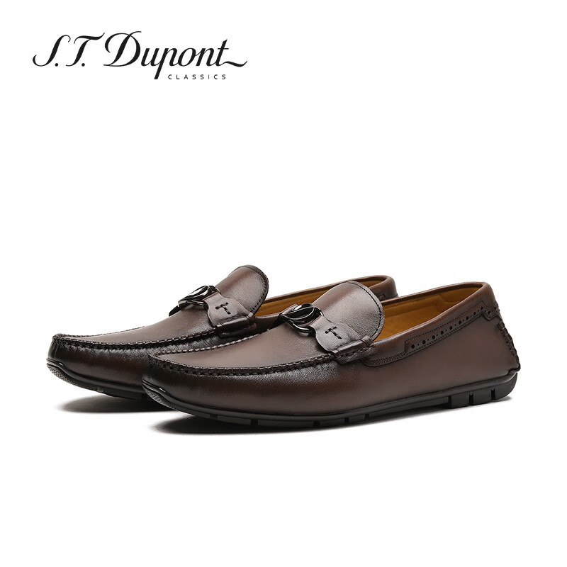S.T.Dupont都彭男士舒适柔软头层真牛皮鞋套脚开车鞋乐福鞋豆豆鞋L32182917 咖啡色 41欧码