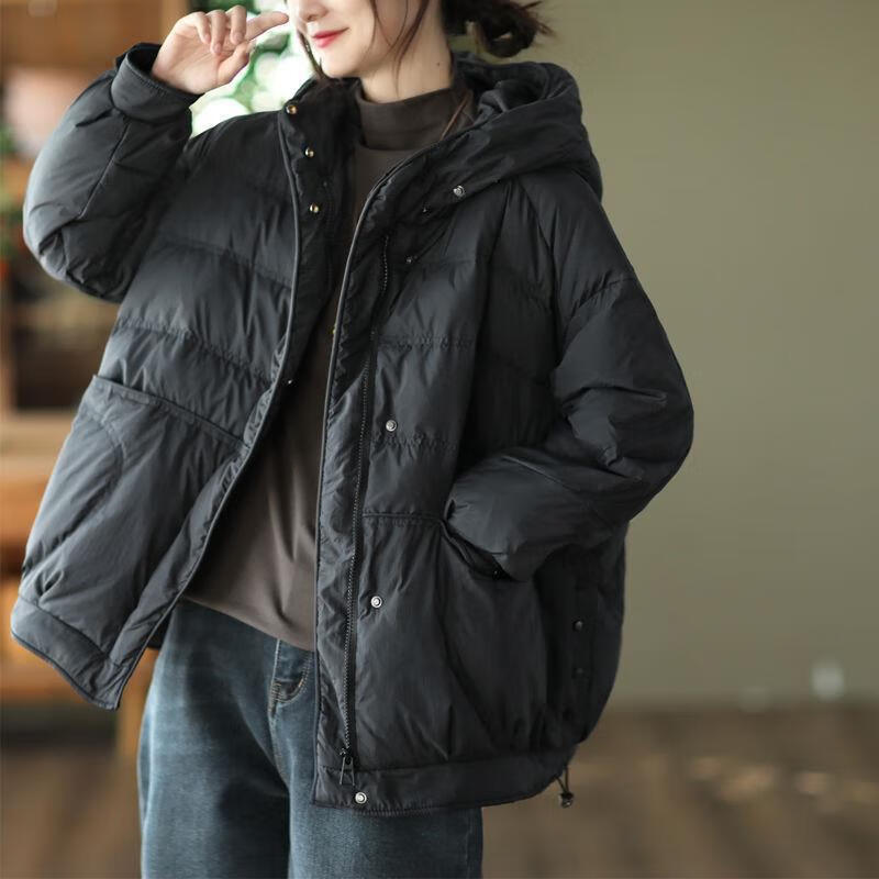 阿究究200斤自制大码秋季韩版连帽大口袋加厚外套女宽松保暖休闲棉服 黑色 4XL 【建议165-180斤】高品质