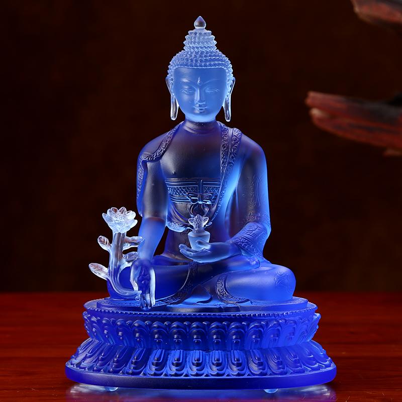 圆通 琉璃佛像 家居 供奉琉璃光如来密宗师七佛摆件 4寸密宗药师佛(钴