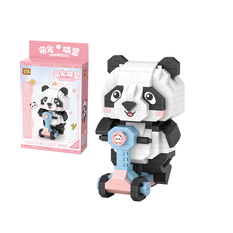 俐智（Loz）微颗粒积木儿童玩具花花熊猫拼装模型男女孩生日礼物8801滑板熊猫