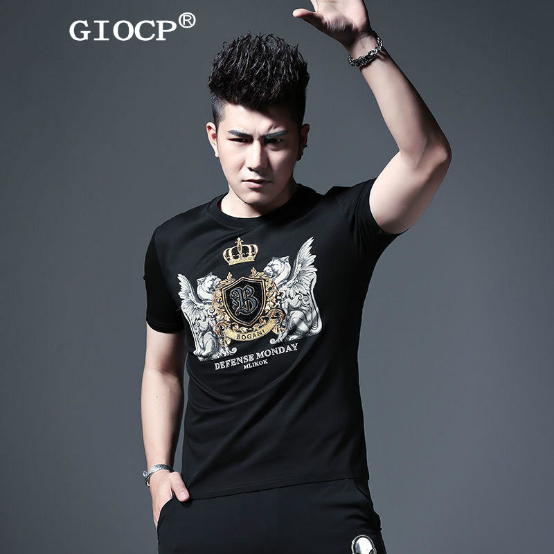 giocp香港潮牌轻奢皇冠刺绣短袖t恤男新款夏季潮流时尚半袖衣服男装