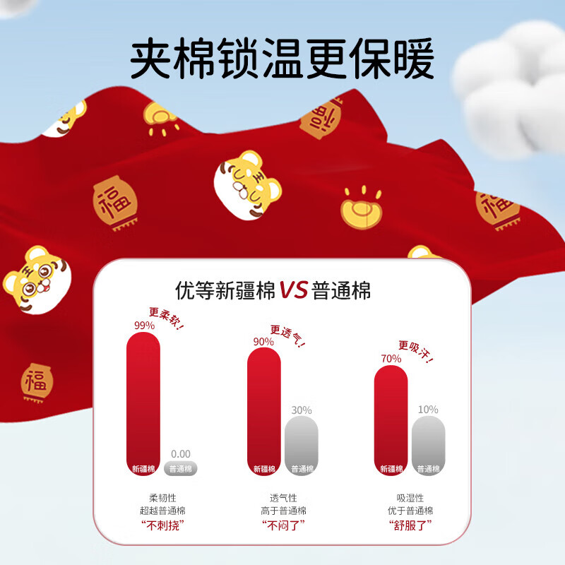 欧孕（OUYUN）宝宝保暖内衣秋冬夹棉分体秋衣套装婴儿衣服红色加厚 虎头虎脑【A类无荧光】 80