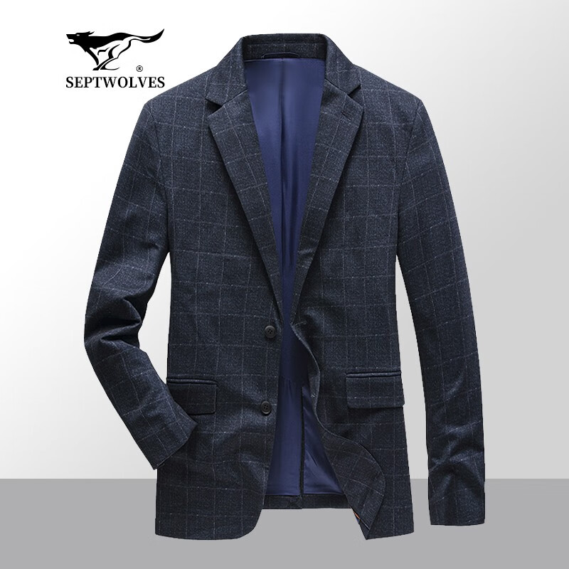 七匹狼【狼族生活】西服男士春秋新款格纹商务正装单西时尚修身西装