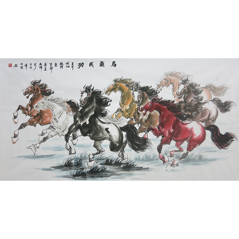 一瓣花瓣八骏图挂画办公室挂画手绘真迹水墨画八骏图马到成功字画骏马