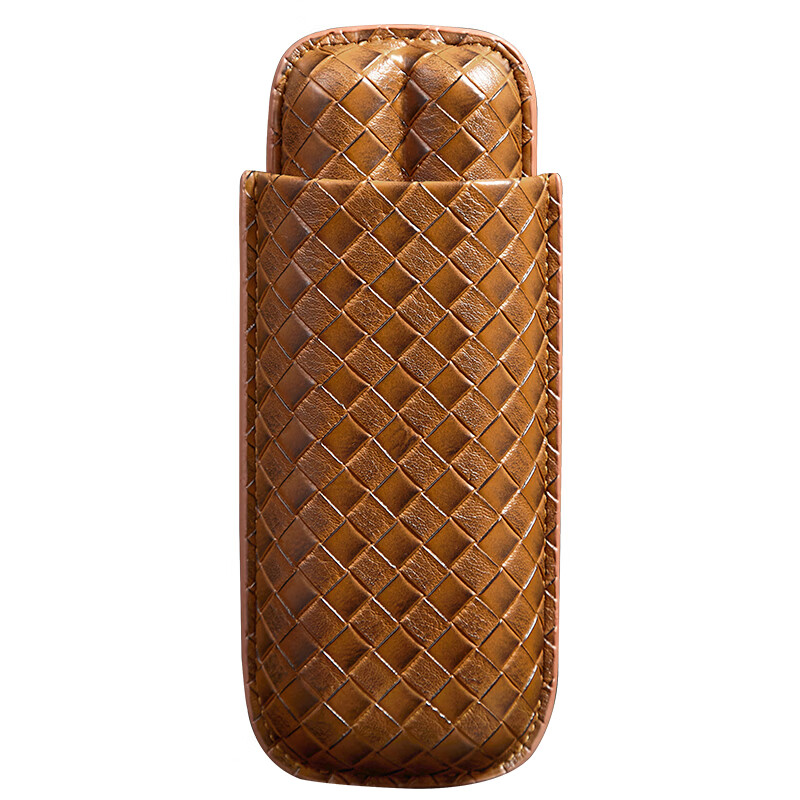 luxfo朗佑雪茄盒便携式雪茄套2ct装小款编织纹雪茄烟盒雪茄保湿皮套