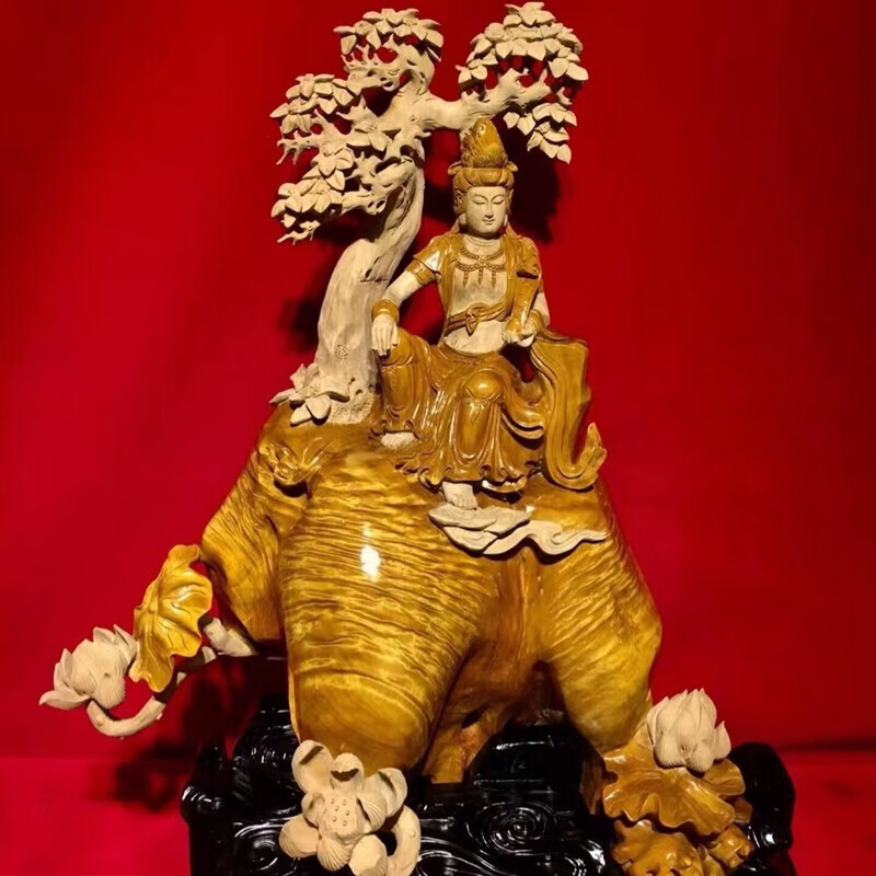 古樽堂金丝楠木观音摆件小叶桢楠整料精雕无拼接纯手工实木高档原木