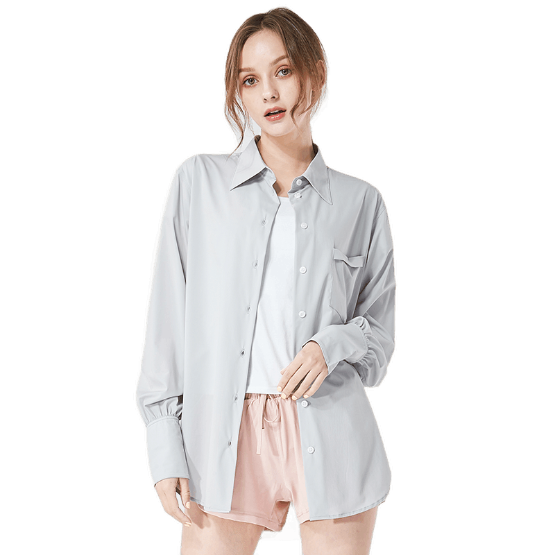 玖慕（JIUMU）防曬衣女士防曬服夏季戶外騎車遮陽襯衫女防紫外線薄款防曬衫皮膚衣 YJ004 簡約灰 M
