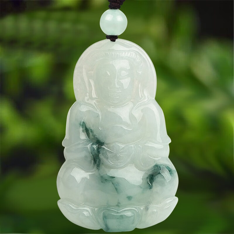 平芳阁翡翠观音吊坠 男款冰糯种飘花翡翠观音玉坠 观音男女挂件 飘花