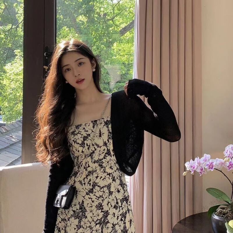 浪莎开衫外搭罩衫上衣女夏季百搭小坎肩镂空披肩薄款黑色针织衫女 黑色 XL 120-140斤
