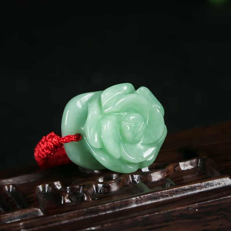 春龙   翡翠玫瑰花戒指女款手工编织玉戒指  附证书 玫瑰花(红绳)