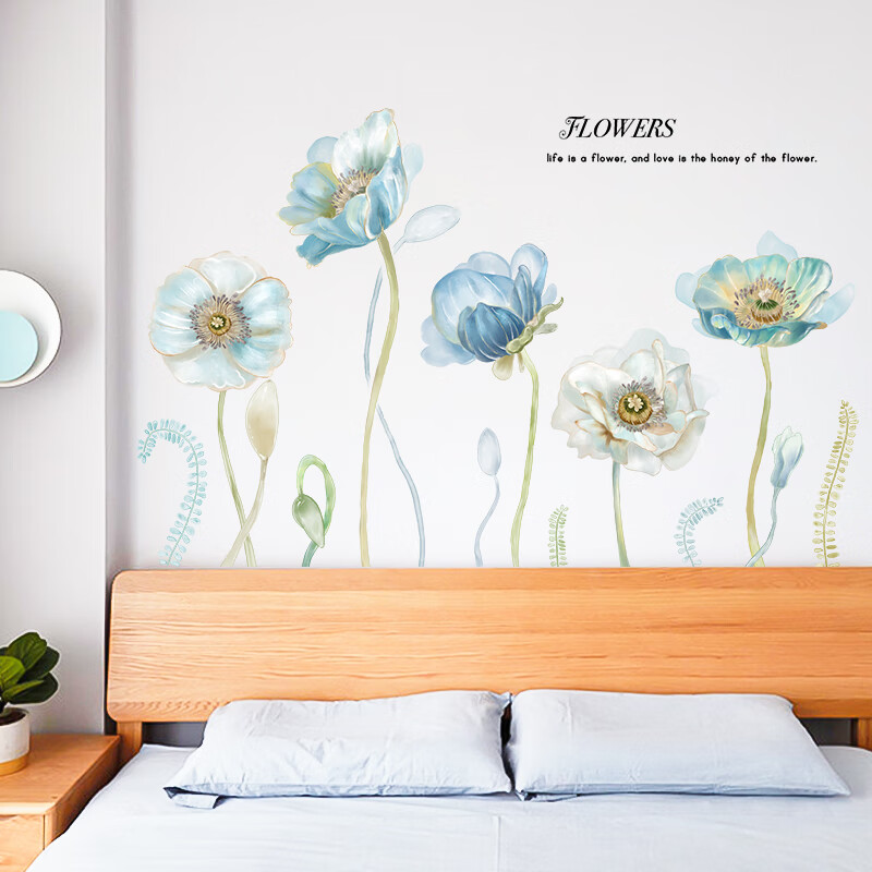 浪漫清新花卉卧室房间装饰品墙纸温馨自粘墙纸墙画床头背景墙贴画 图