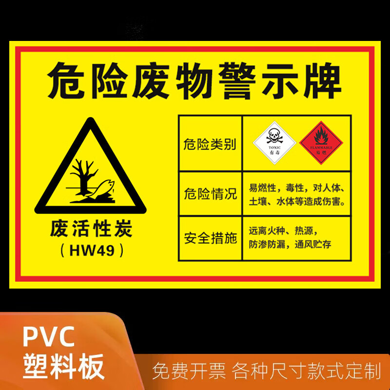 废标识牌危险废物标识牌2023贮存场所全套警示牌标签新国标 废活性炭