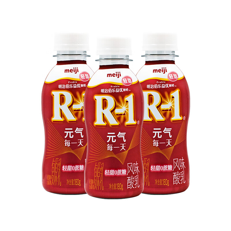 明治（Meiji）明治佰乐益优R-1风味酸乳（轻甜0蔗糖）180g*3