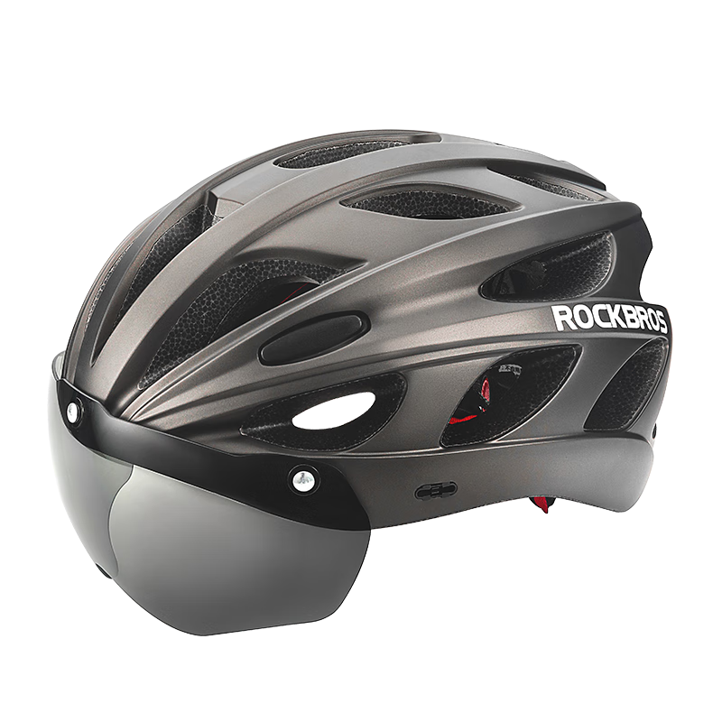 洛克兄弟（ROCKBROS） 骑行头盔山地公路自行车头盔男女带风镜一体成型炫彩安全帽 钛色：58-62cm 灰色+透明镜片