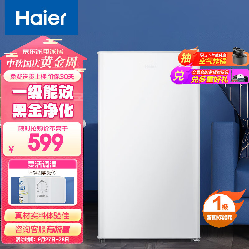 海尔90升单门电冰箱小户型迷你家用租房宿舍办公室一级能效省电低音微型多档变温2人可用BC-90GHSDE0W9怎么看?